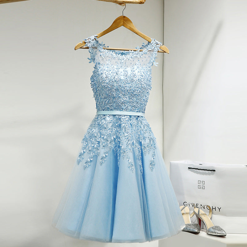 Cocktail Dress/Sleeveless Chiffon Cocktail Dress With Lace Overlay Light Blue / 2XL