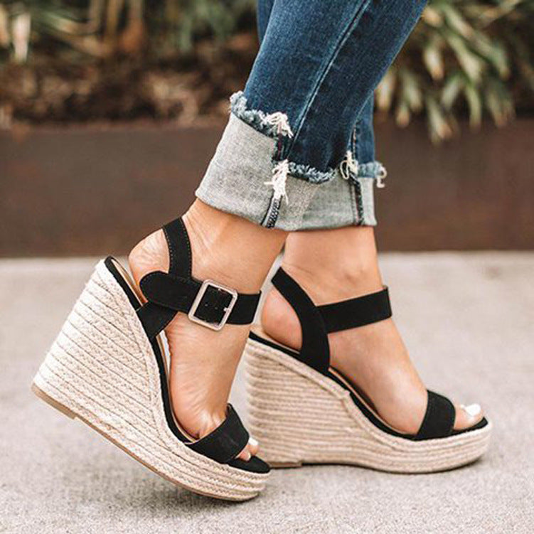 Women Wedge High Heel Sandals with Ankle Strap in 3 Colors