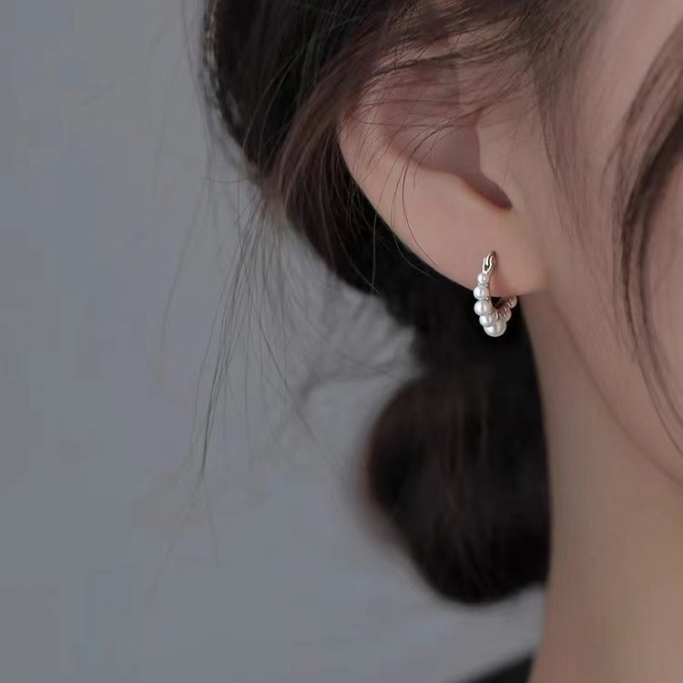 Silver Pearl Hoop Earrings