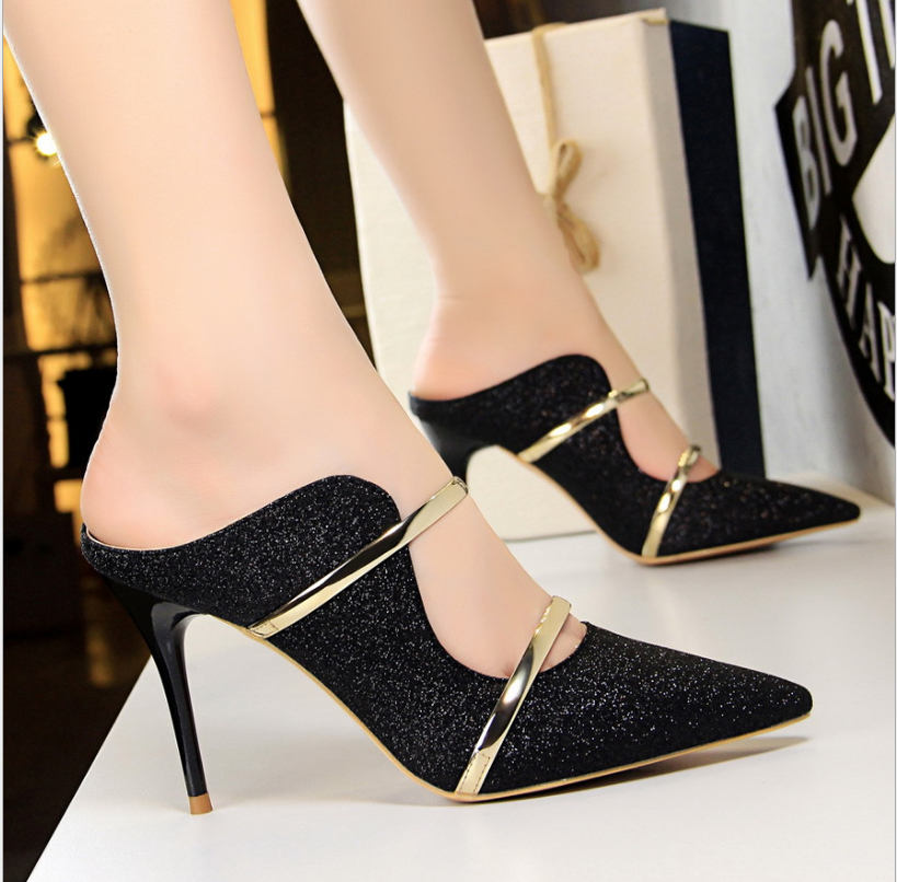 Women s Sequin High Heel Shoes in 7 Colors Black 38