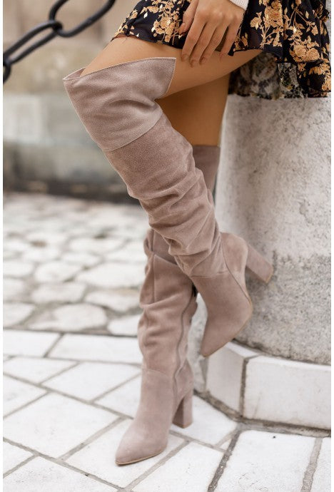 Block heel over the knee suede boots best sale