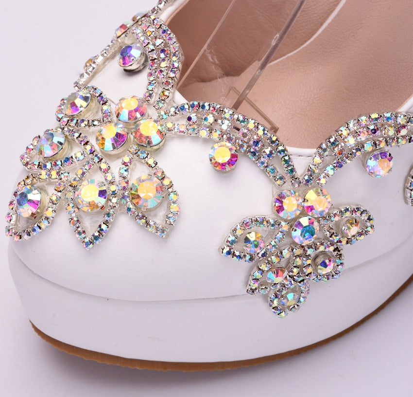 Women's Wedding Shoes Opened Toe High Heel Elegant Bridal Shoes with Rhinestones