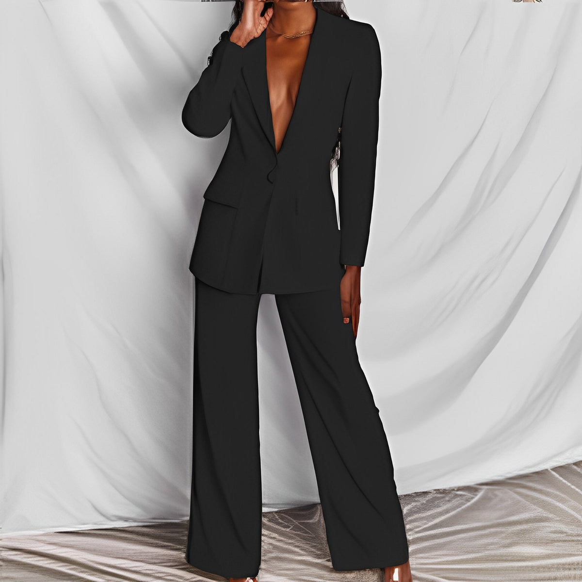 Women's 2-Piece Business Suit with Long Sleeves and Wide Legs in 8 Col