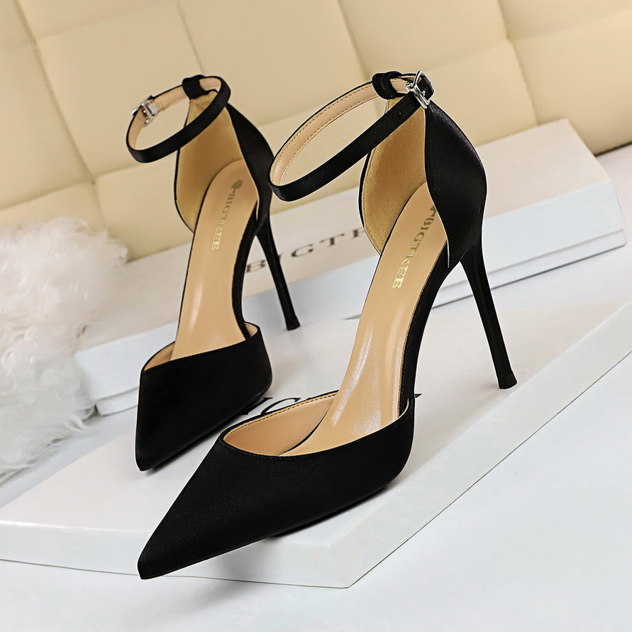 Stiletto Heels Women s Elegant Pointed Toe Ankle Strap Stiletto Heels Black 38