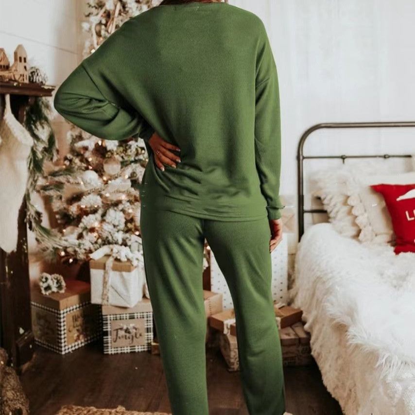 Women's Christmas sequins green two-piece long sleeve pants casual set