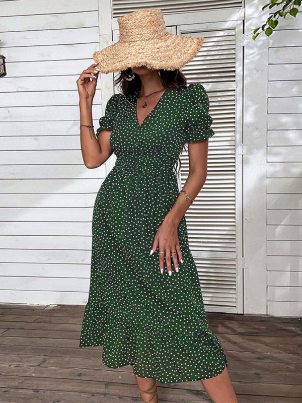 Women's Casual Holiday Polka Dot V-Neck Dress