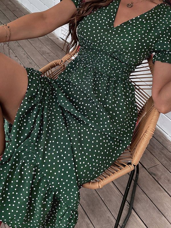 Women's Casual Holiday Polka Dot V-Neck Dress