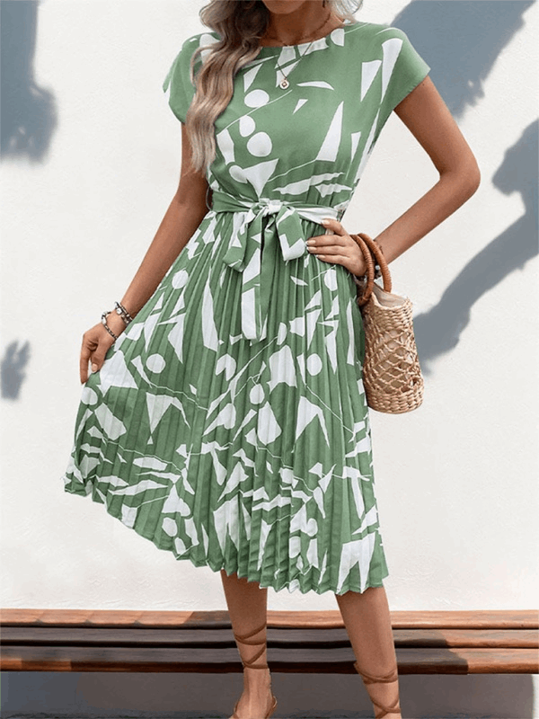 Midi Dress/Women’s Sleeveless Printed Pleated Midi Dress Mint Green / L