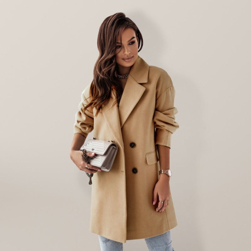 Wool Coat for Women Women s Elegant Double Breasted Wool Coat Khaki S