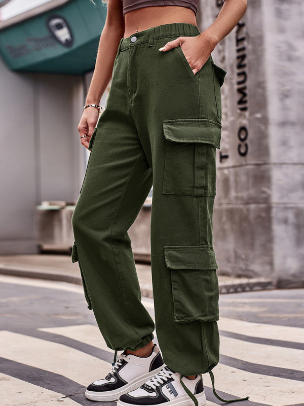 Women's Solid Multi-Pocket Cuffed Cargo Pants in 5 Colors Sizes 4