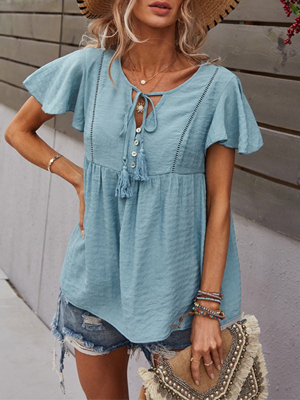 Women's Short Sleeve Top with Tassels in 5 Colors Sizes 4-12 - Wazzi's Wear