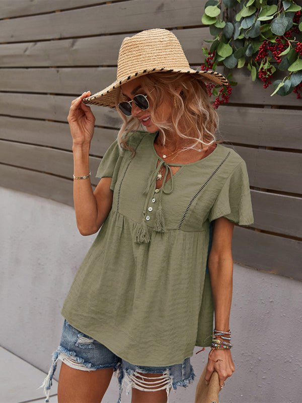 Women's Short Sleeve Top with Tassels in 5 Colors Sizes 4-12 - Wazzi's Wear