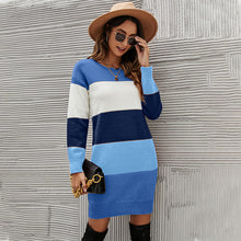 Load image into Gallery viewer, Women’s Colorblock Striped Knit Sweater Dress