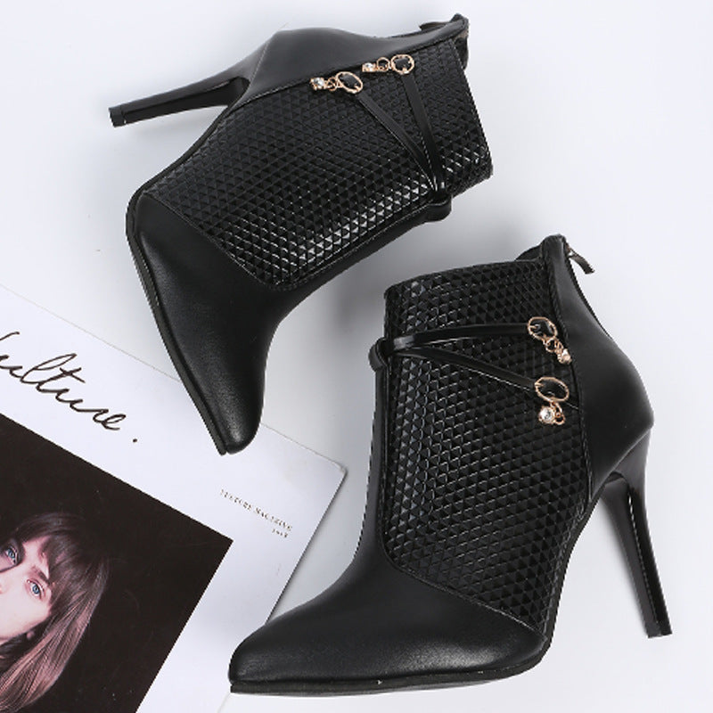 Women’s Black High Heel Ankle Boots with Pointed Toe - Wazzi's Wear