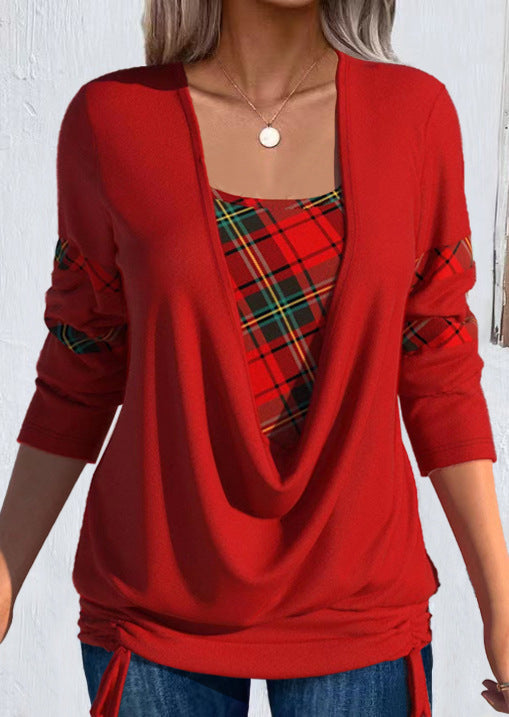 Women’s Christmas Long Sleeve Top with Drop Collar in 2 Colors S-5XL - Wazzi's Wear