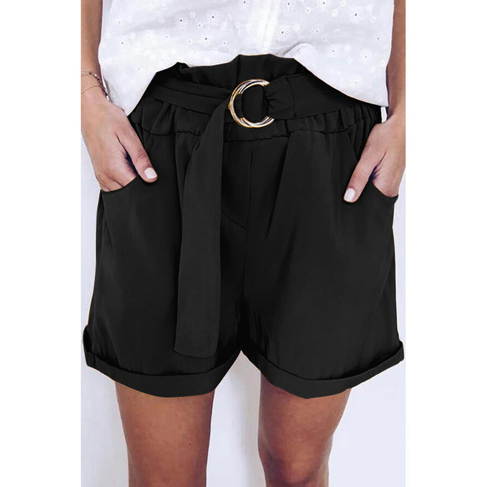 Pantalones cortos de cintura alta elástica con bolsillos para mujer en 3 colores S-XL