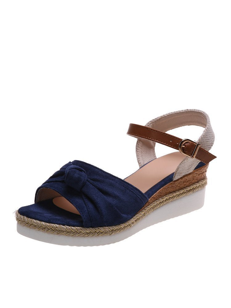 Women's Wedge Sandals with Bowknot and Buckle in 3 Colors - Wazzi's Wear