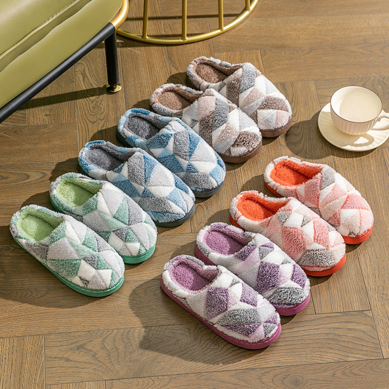 Women’s Patchwork Plush Warm Bedroom Slippers in 5 Colors - Wazzi's Wear