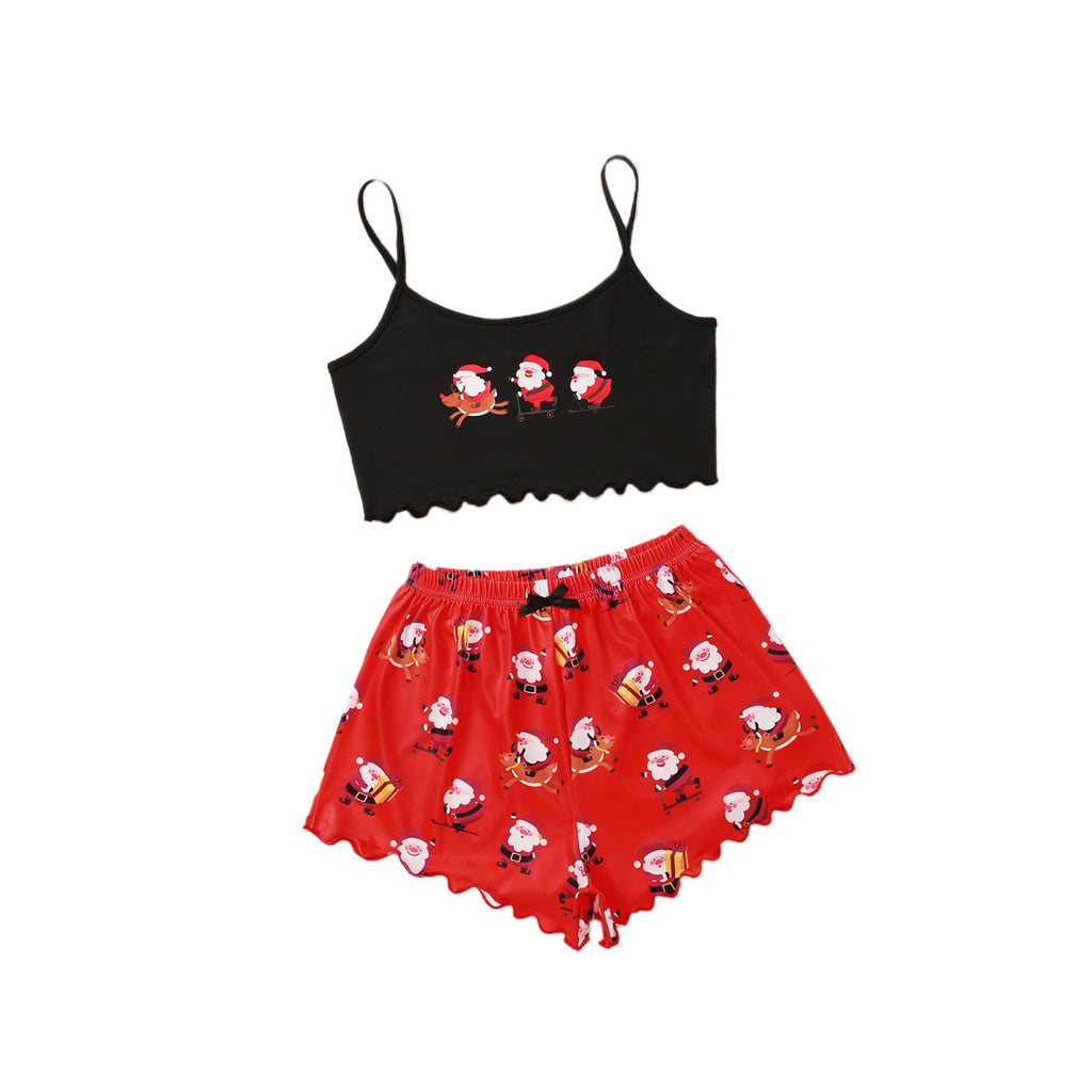 Women's Christmas Cropped Tank and Shorts Loungewear Set in 10 Patterns S-XL - Wazzi's Wear
