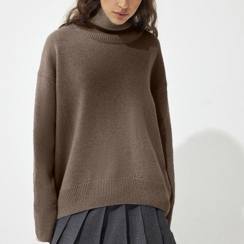 High Collar Loose Knitted Top Sweaters Women's Clothing