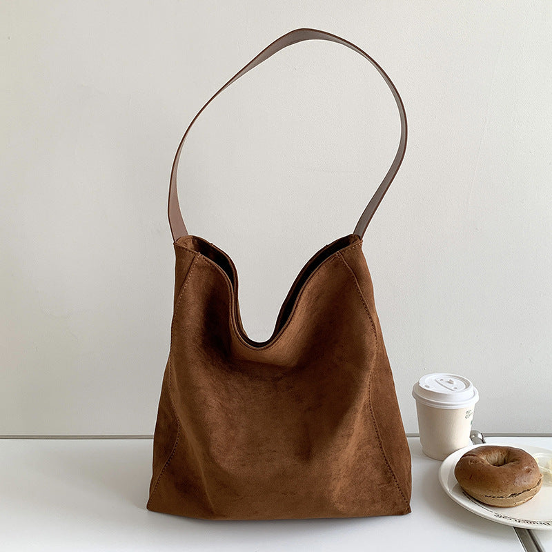 Women’s Large Capacity Suede Shoulder Tote Bag in 3 Colors - Wazzi's Wear