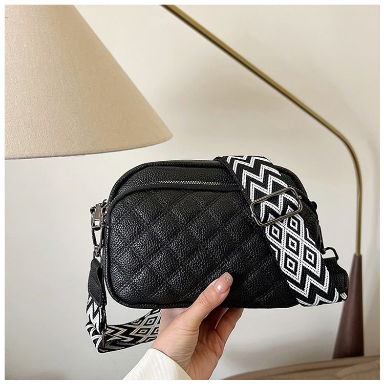 Diamond Pattern Soft PU Leather Shoulder Bag with Geometric Strap