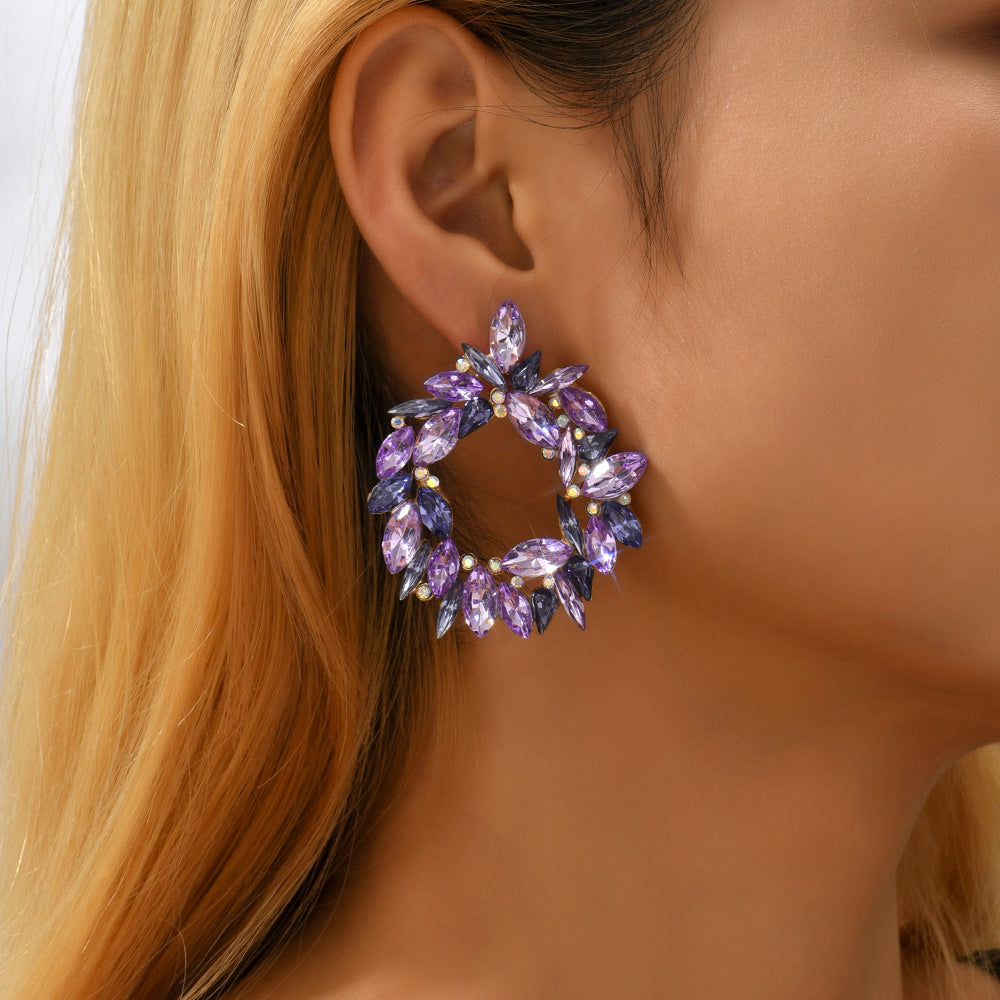 Crystal Wreath Stud Earrings For Women Sparkly Rhinestone Statement Floral Multicolor Jewelry Party Wedding Bridal Prom