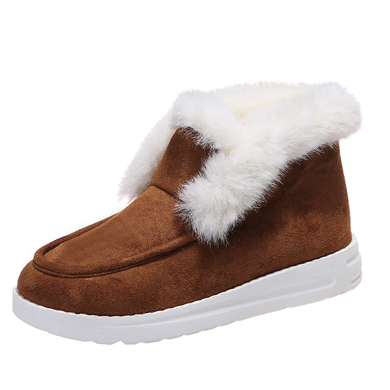 Women’s Suede Ankle Snow Boots with Plush Fur in 3 Colors - Wazzi's Wear