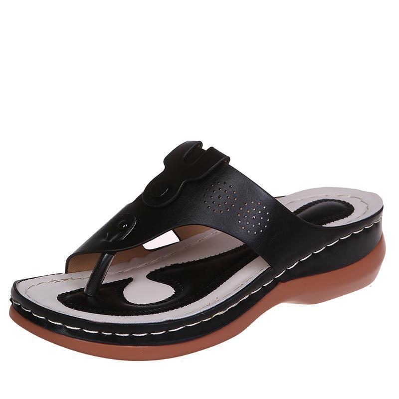 Women’s PU Leather Thong Roman Sandals with Wedge Heel