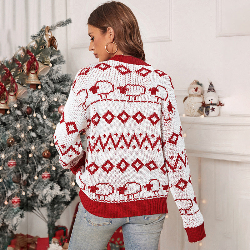 Long Sleeve Round Neck Knitted Christmas Sweater