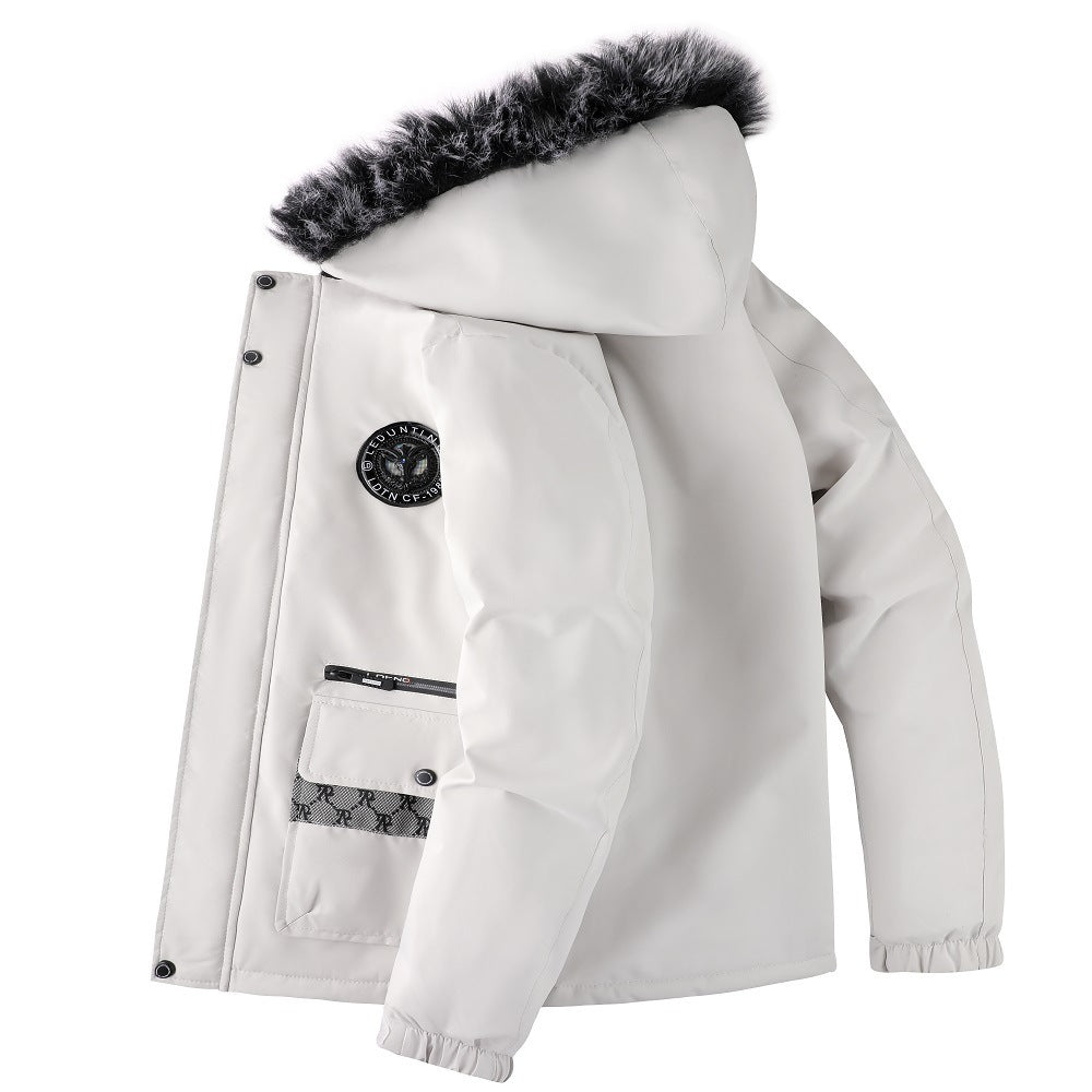 Men's Jacket with Fur-Lined Detachable Hood