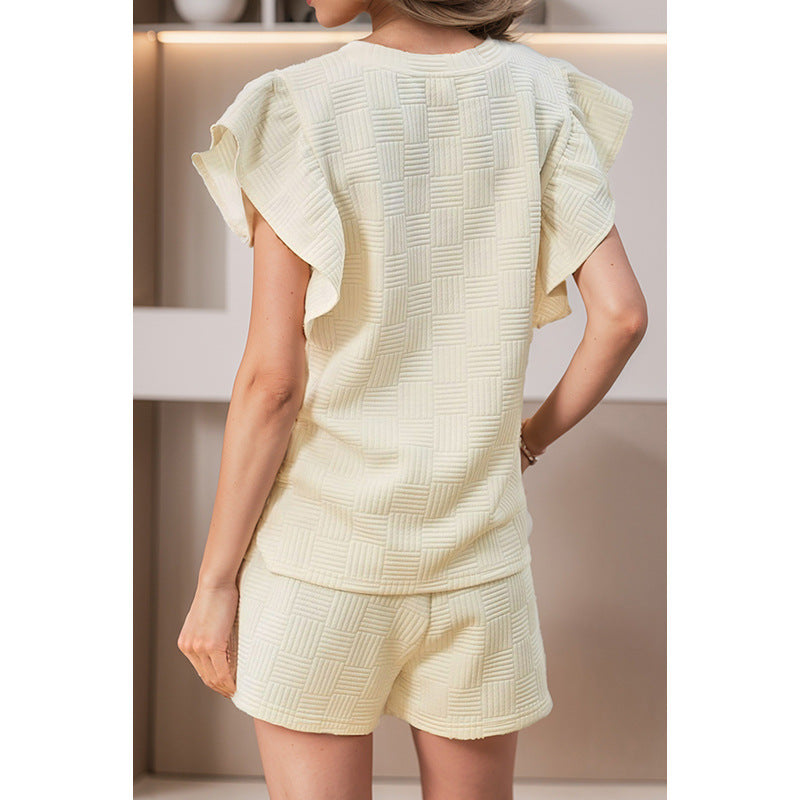 Solid Color Ruffle Sleeve Casual Suit Women