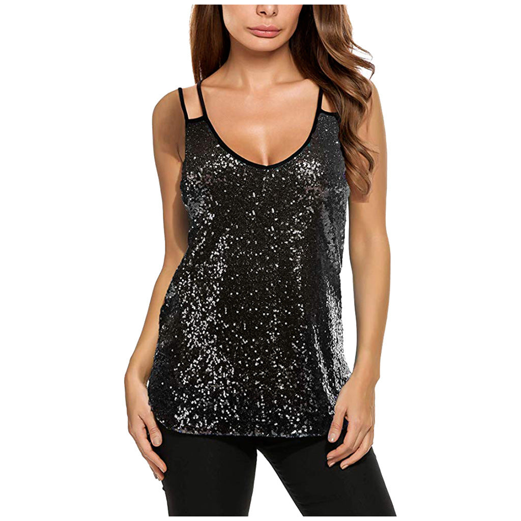 Women’s Sparkly V-Neck Sleeveless Sequin Top