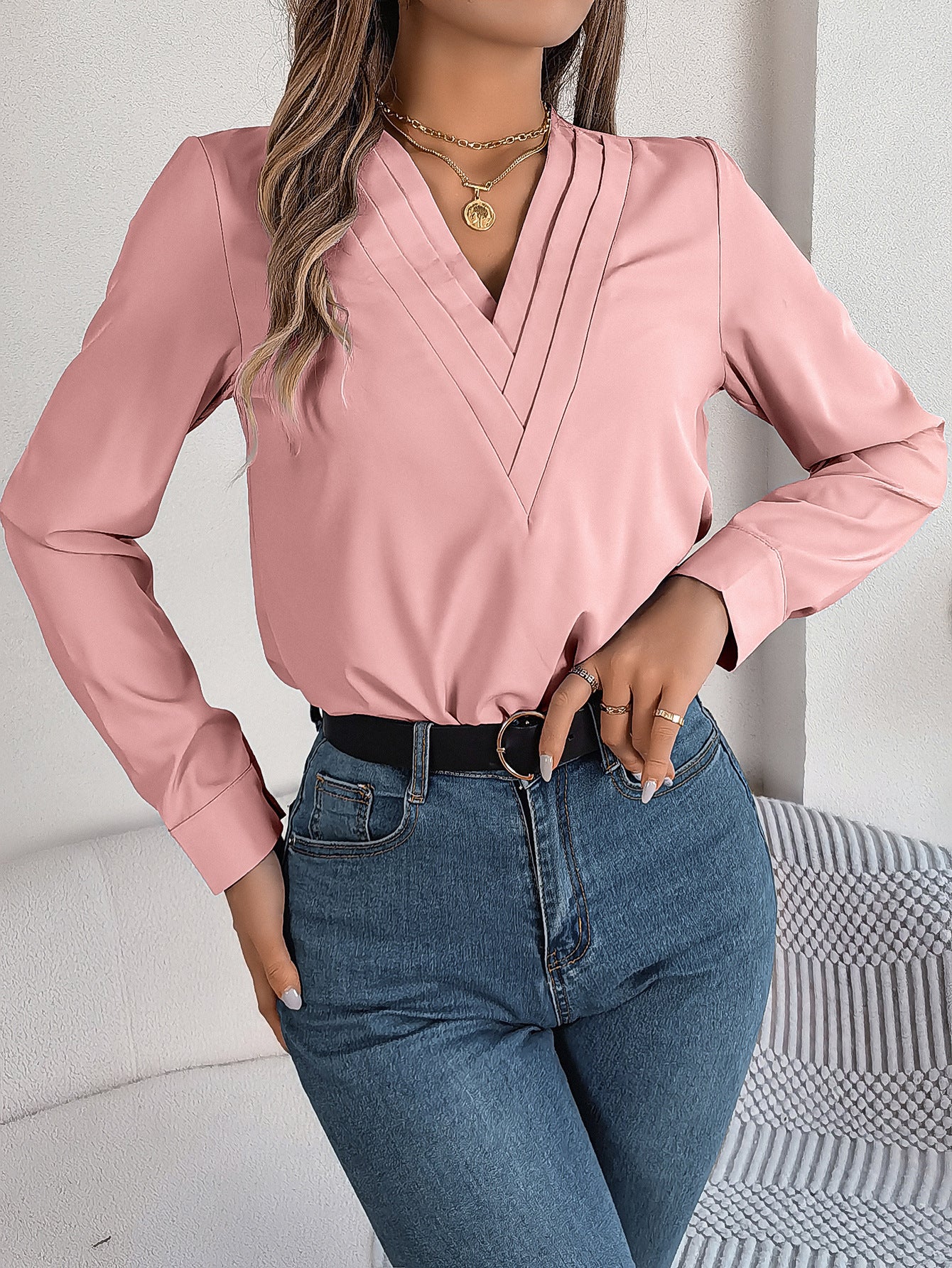 Women’s Elegant V-Neck Long Sleeve Blouse