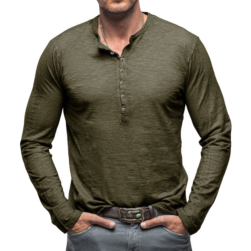 Men's Cotton Long Sleeve Henley Shirt