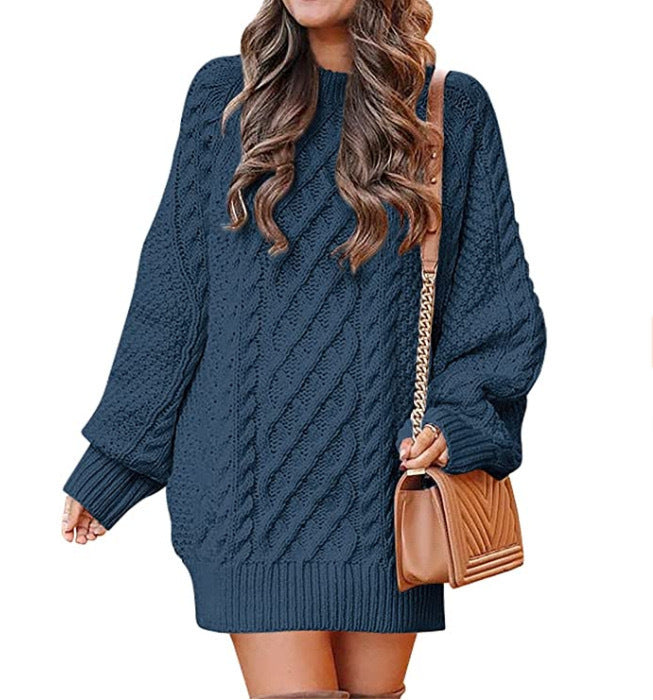 Women's Long Sleeve Twist Knit Mid-Length Sweater Dress in 11 Colors S-L - Wazzi's Wear