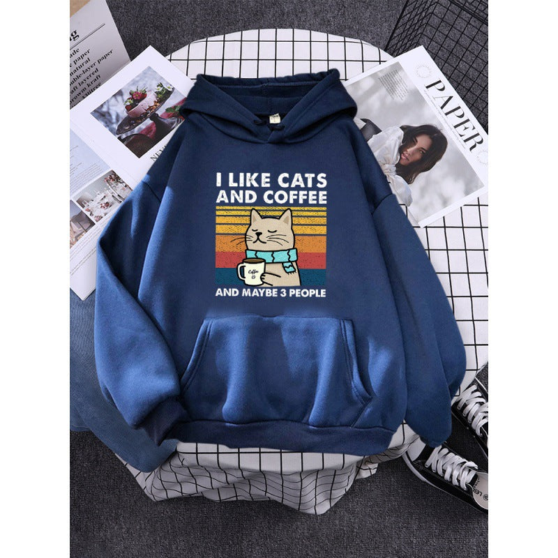 Women’s I Like Cats And Coffee Hooded Sweatshirt with Kangaroo Pocket in 10 Colors XS-3XL - Wazzi's Wear