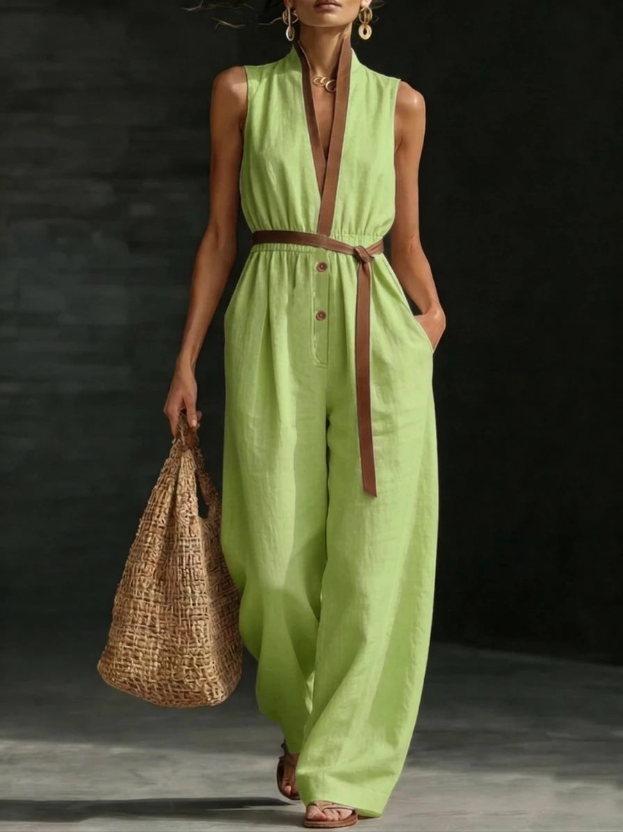 V-neck Fashionable Womens Sleeveless Jumpsuit