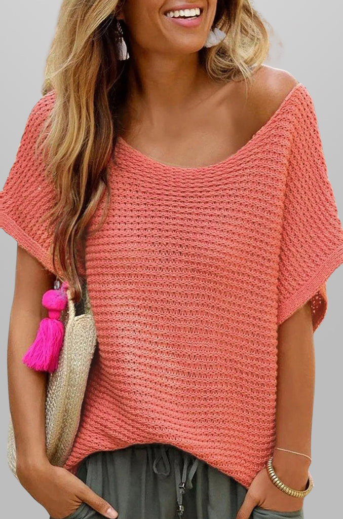 Women's Solid Color Knit Short Sleeve Top