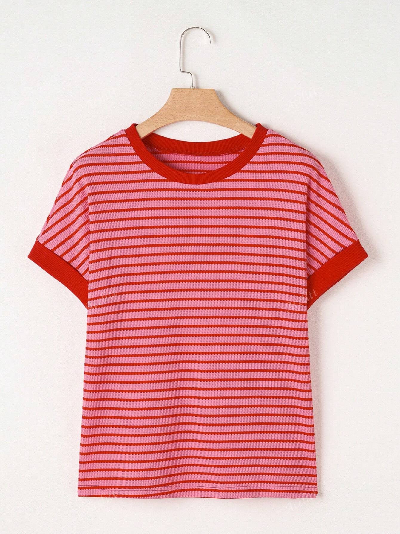 Casual Crew-Neck Patchwork Short-Sleeve T-Shirt