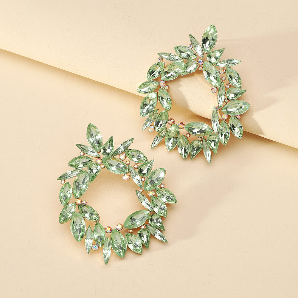 Crystal Wreath Stud Earrings For Women Sparkly Rhinestone Statement Floral Multicolor Jewelry Party Wedding Bridal Prom
