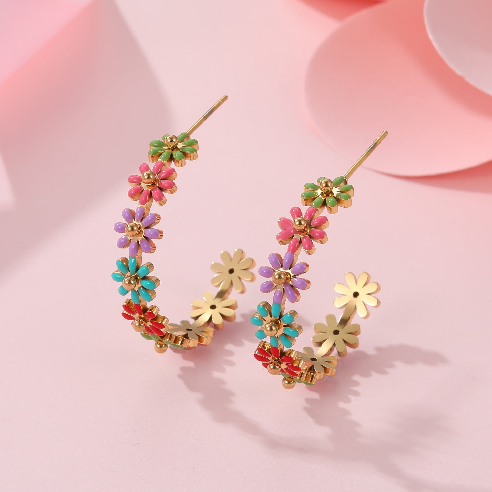 Fashion Ins Oil Dripping Color Flower Stainless Steel Bracelet
