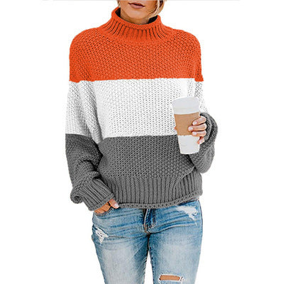 Women’s Colorblock Turtleneck Pullover Sweater in 7 Colors S-3XL - Wazzi's Wear