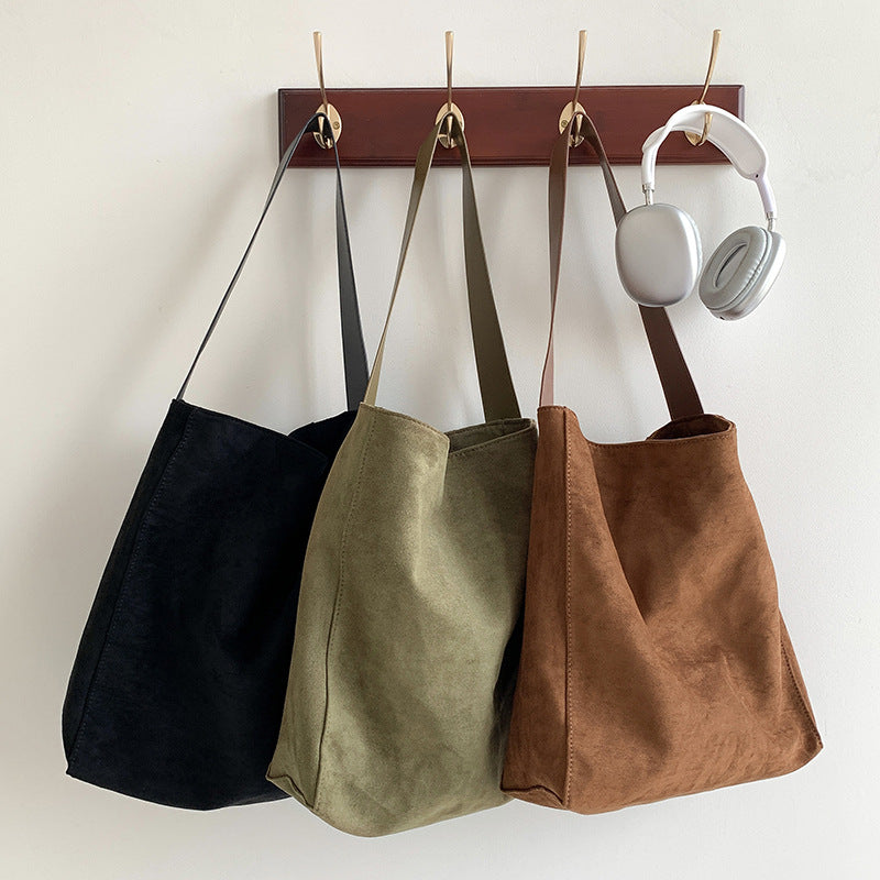 Women’s Large Capacity Suede Shoulder Tote Bag in 3 Colors - Wazzi's Wear