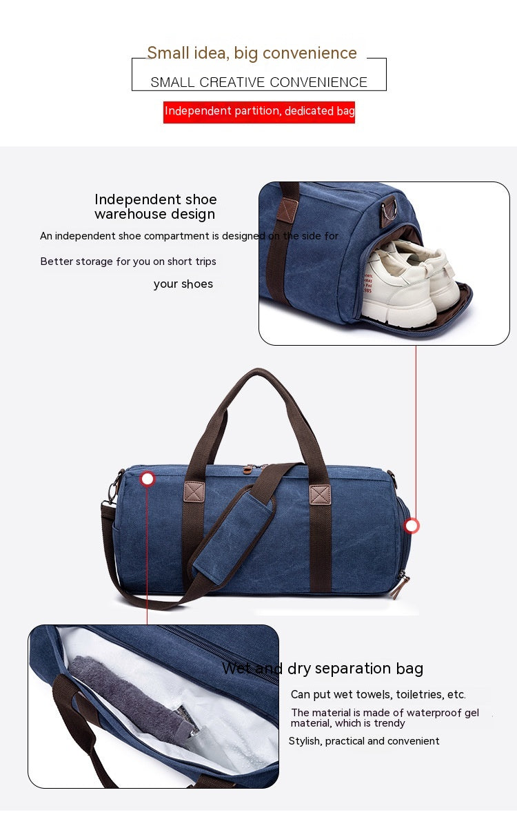 Solid Colour Canvas Gym Bag with Independent Shoe Compartment