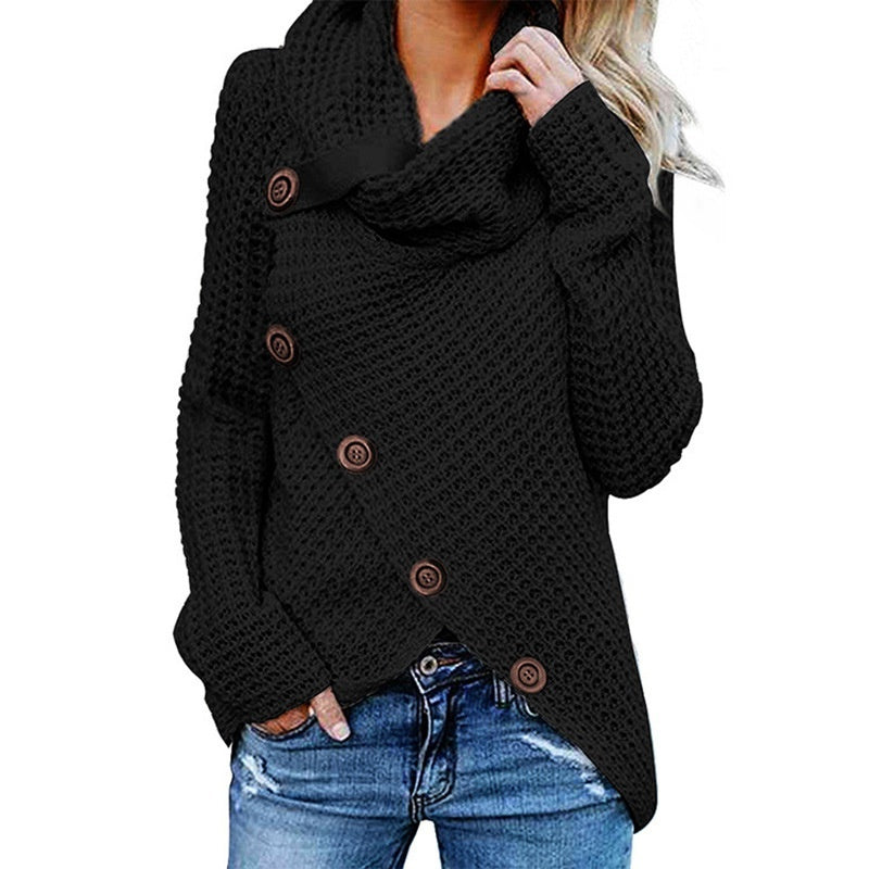 Pullover Button High Lapel Pullover Women's Sweater