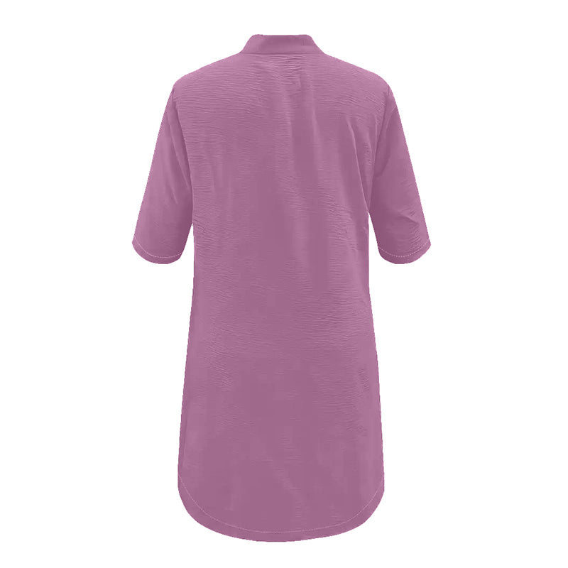 Women's Solid Color Shirt Collar Mid-Sleeve Dress With Oversized Buttons - Simple & Elegant Spring&Summer Dress