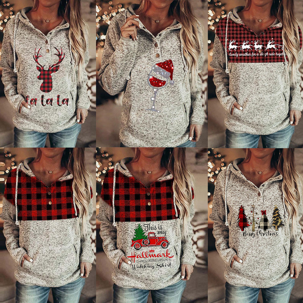 Women's Jacket Christmas Letter Print Hooded Women's Sweater