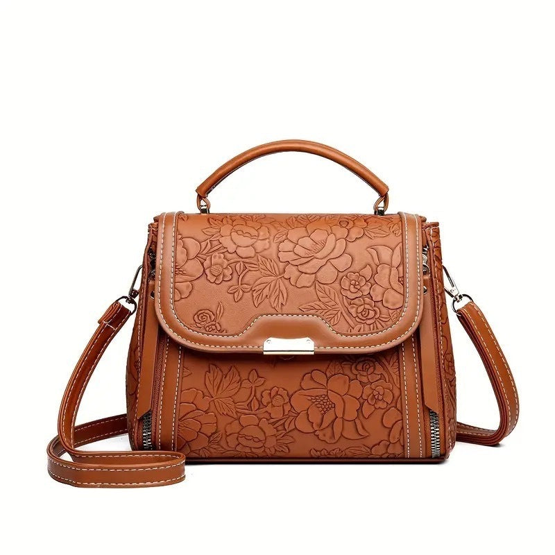 Rose Embossed Crossbody Shoulder Bag