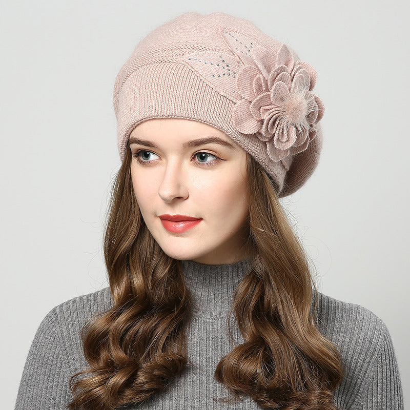 Women’s Woolen Slouch Toque with Flower Decal